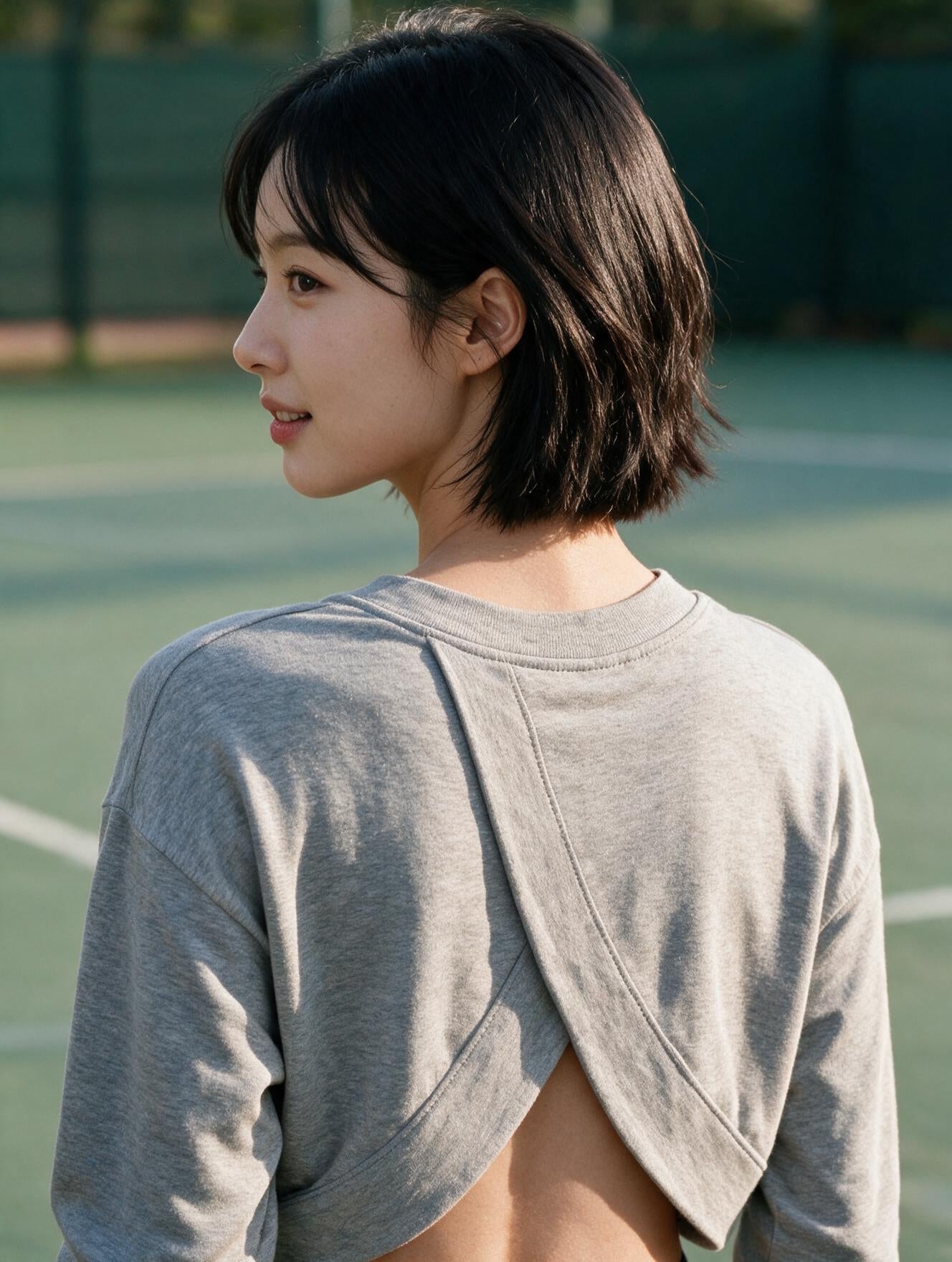 [GSM] Tennis Racket Embroidered Back Slit Sweatshirt
