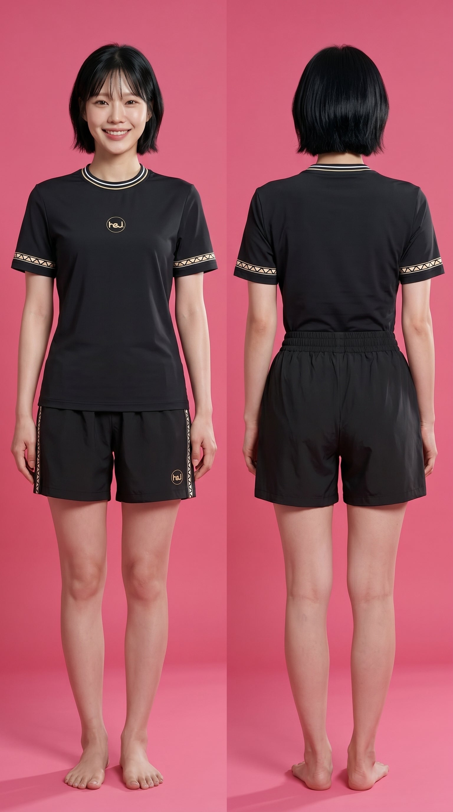 Set up [HEJ] GARLAND T-SHIRT WOMEN BLACK + GARLAND SHORT WOMEN BLACK