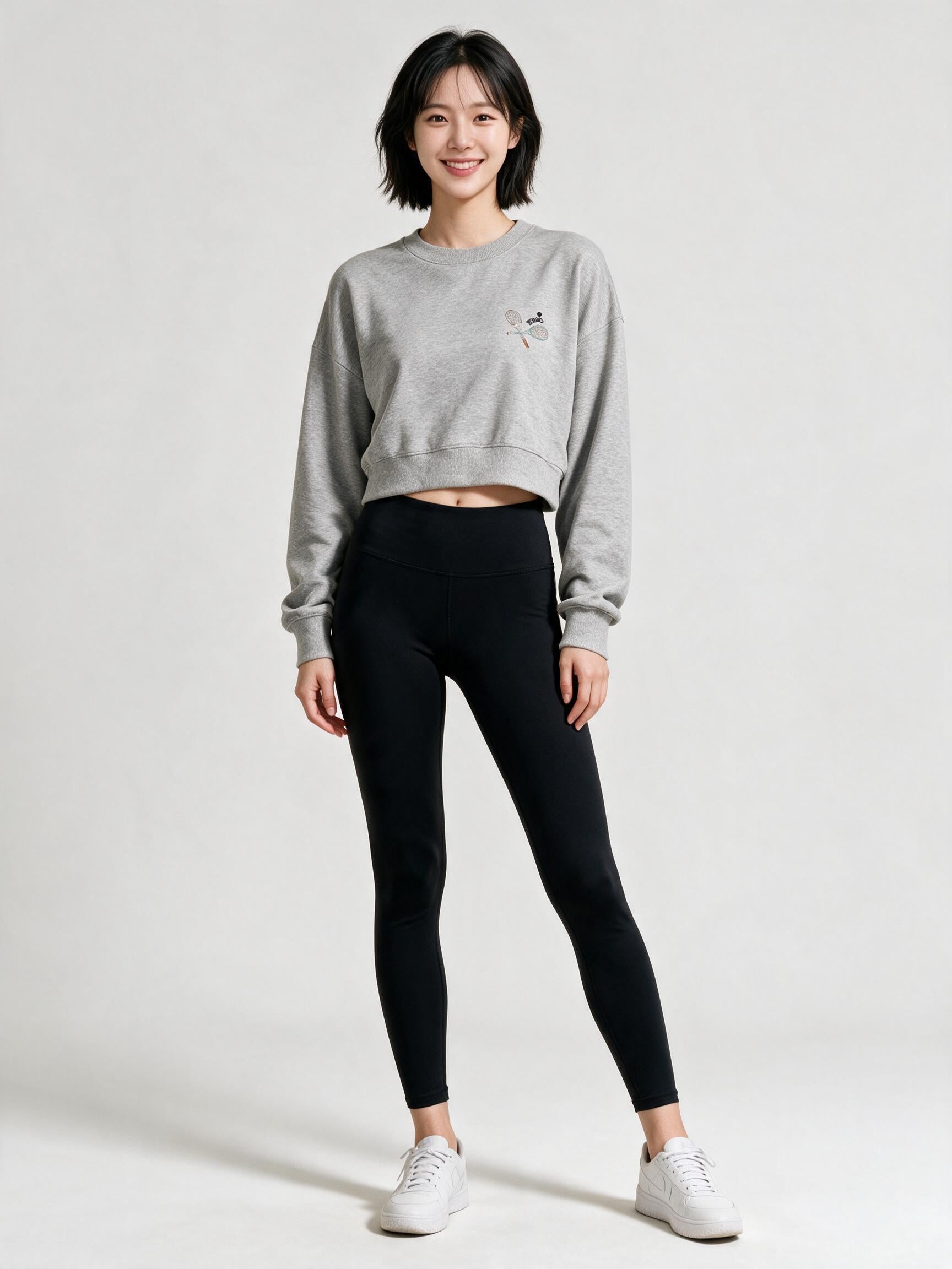 [GSM] Tennis Racket Embroidered Back Slit Sweatshirt